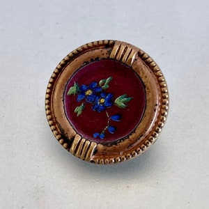 Vintage 1930&#39;s Round Brass Enamel Floral Pin Brooch