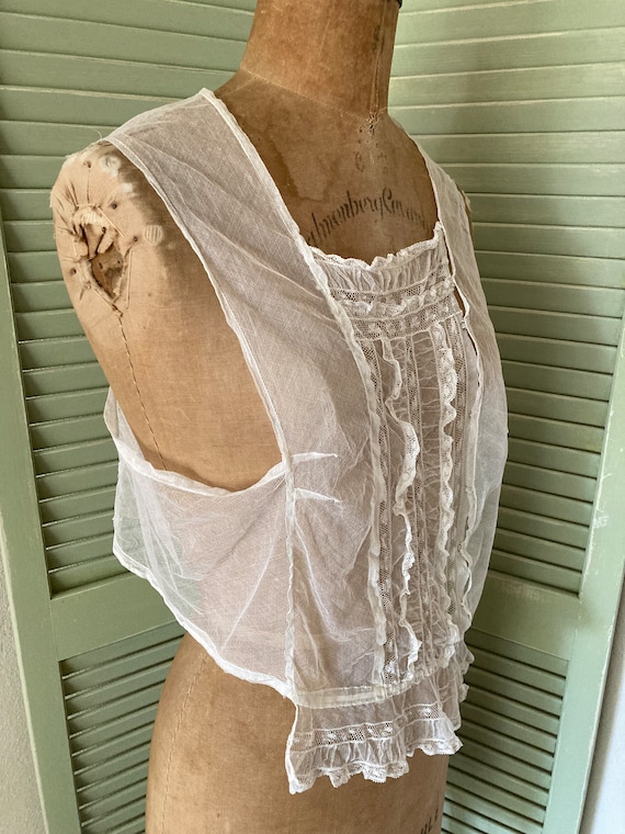 Antique Edwardian Creamy White Netted Lace Camiso… - image 8
