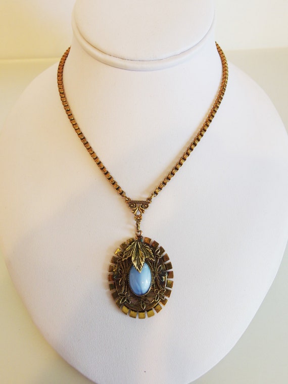 Vintage 1930's Art Deco Blue Pendant Necklace - image 5