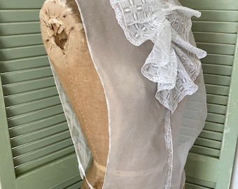 Vintage 1930's Sheer White Nylon Vestee with Ruffled Embroidered Jabot