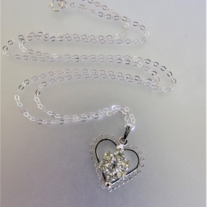 Vintage 1970&#39;s Sterling Silver Heart Pendant Necklace