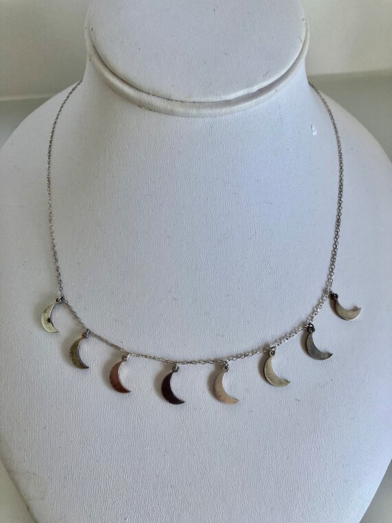 Vintage Sterling Silver Crescent Charm Necklace