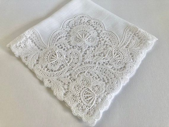 Vintage White Cotton Lace Wedding Hankie - image 6