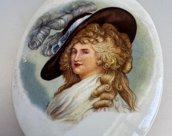 Grande decalcomania vintage ovale decorativa in porcellana con ritratto per lavori artigianali
