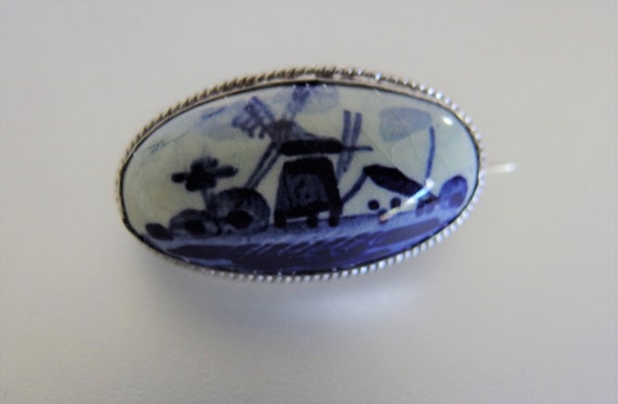 Vintage Oval Delft Porcelain Blue and White Lands… - image 2