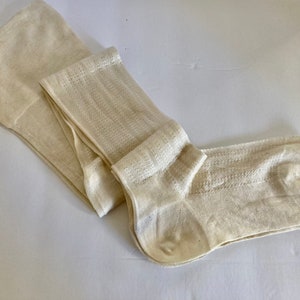 Antique Edwardian Creamy White Ladies Silk Patterned Stockings image 1