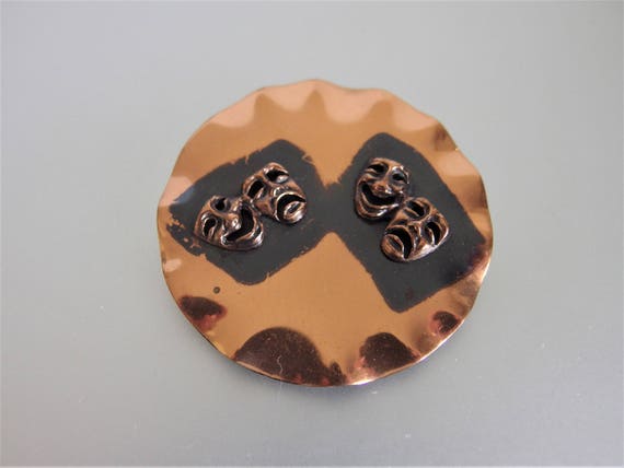 Vintage 1970's Copper Comedy/Tragedy Brooch - image 10