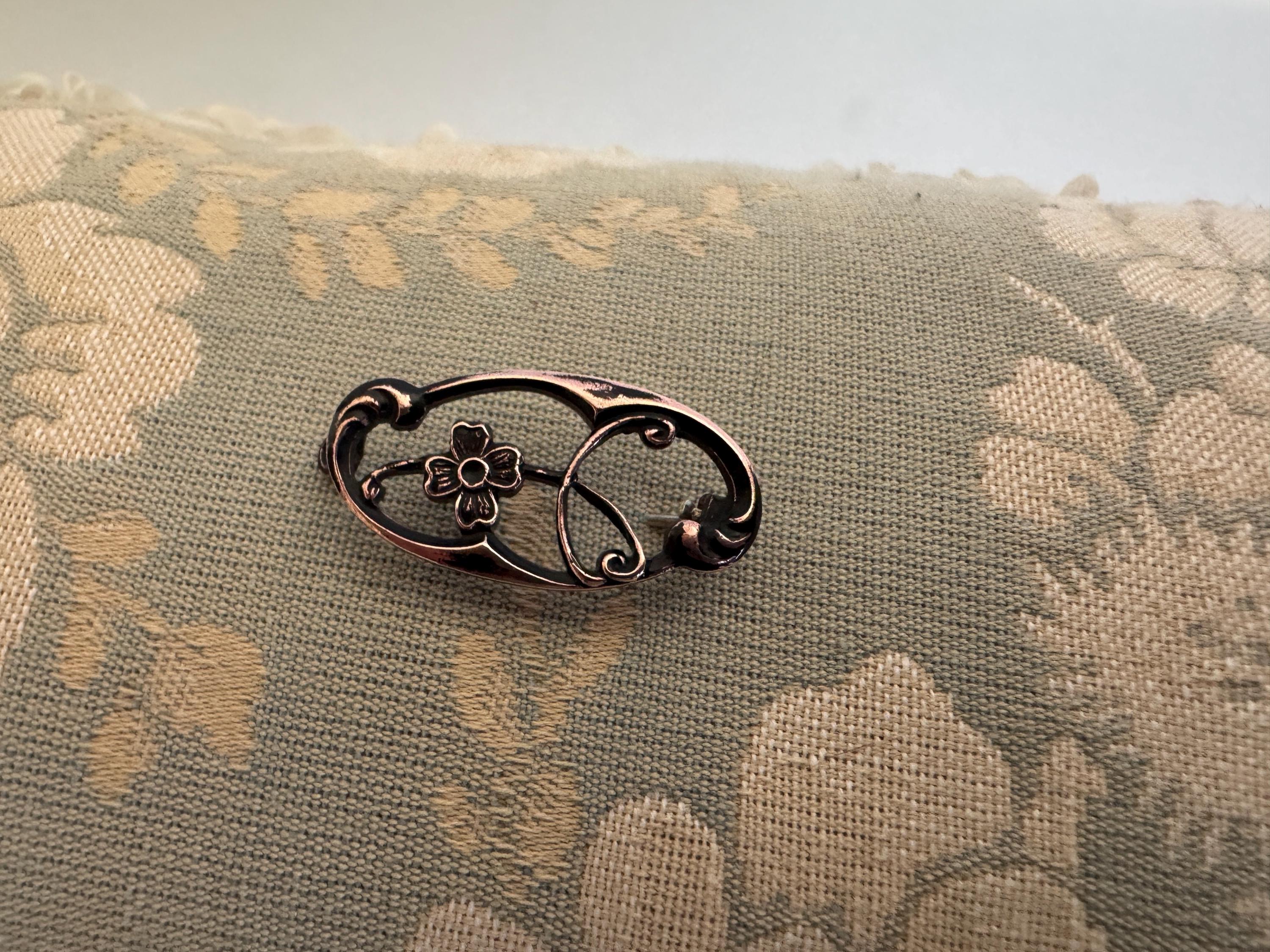 Broche Florale Ovale En Cuivre Signée Goora - Vintage XXe Siècle - Occasion