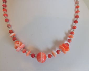 Vintage Orange Art Glass Bead Necklace