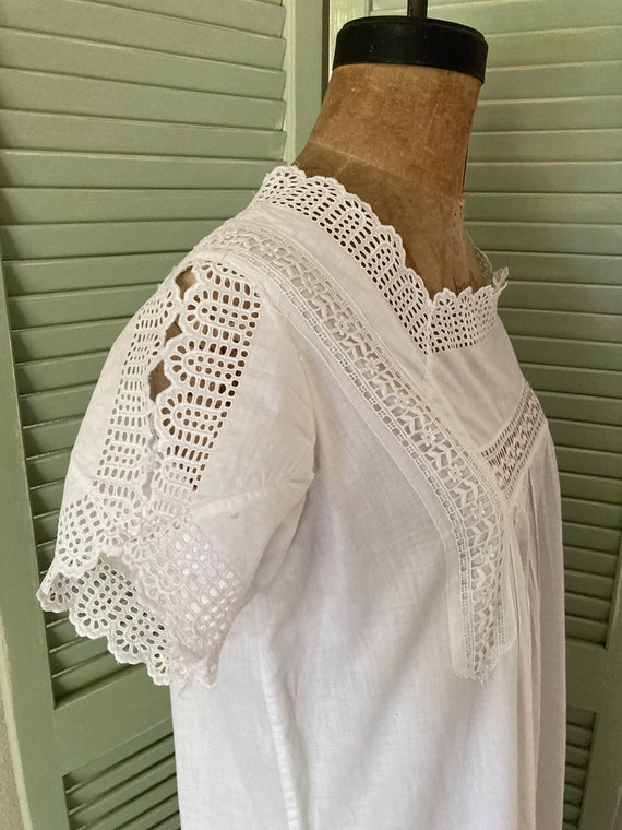 Antique Edwardian White Cotton Lace Insert Ladies… - image 4