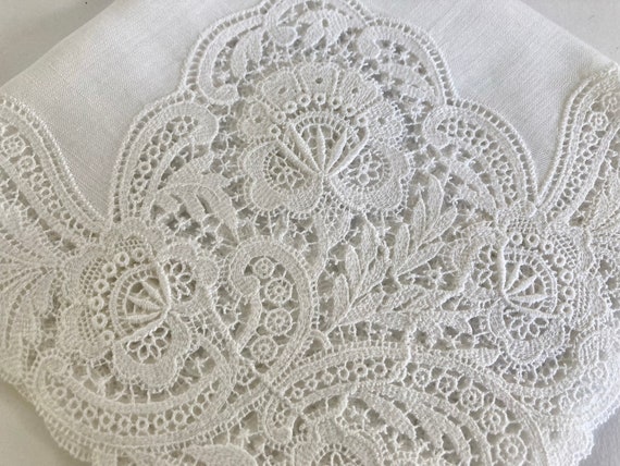 Vintage White Cotton Lace Wedding Hankie - image 8
