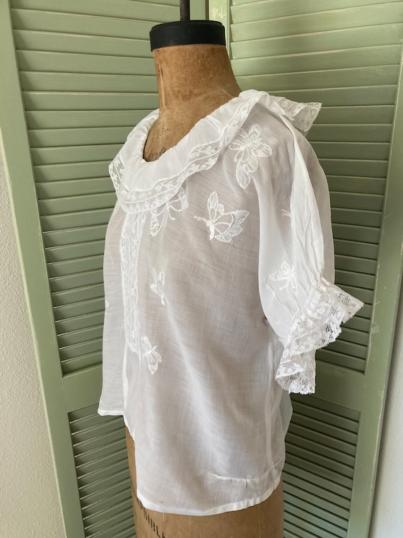 Vintage 1950's White Cotton Butterfly Blouse