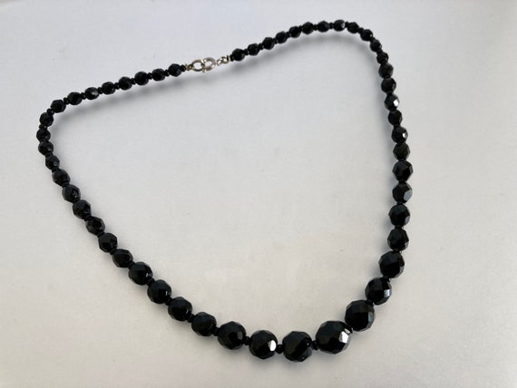 Vintage 1930's Faceted Black Glass Bead Necklace - image 4