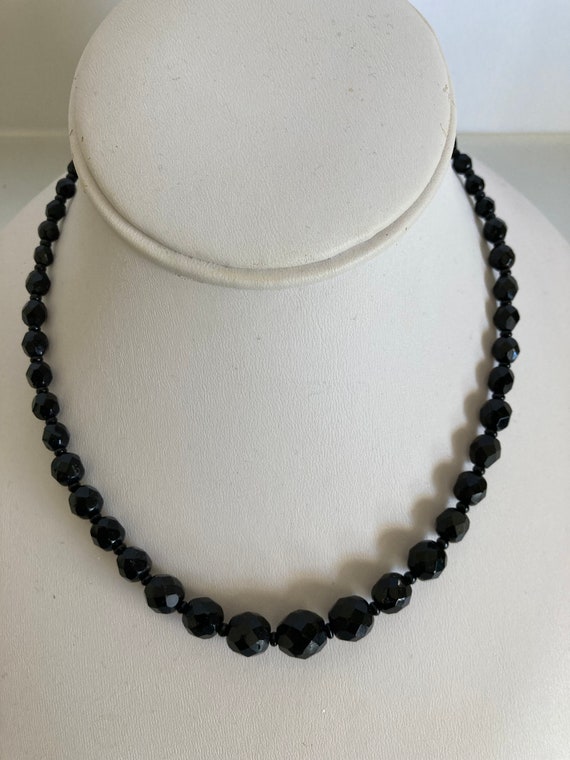 Vintage 1930's Faceted Black Glass Bead Necklace - image 7