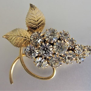 Vintage Clear Rhinestone Grape Brooch