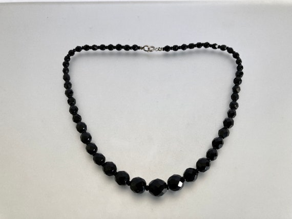 Vintage 1930's Faceted Black Glass Bead Necklace - image 2