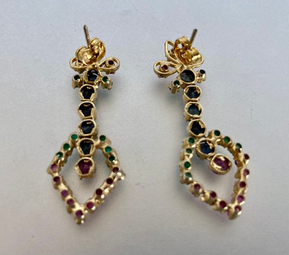Vintage Gold Tone Multi Color Rhinestone Earrings - image 5