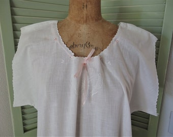 Antique 1920's Long Plus Size White Cotton Night Gown NOS