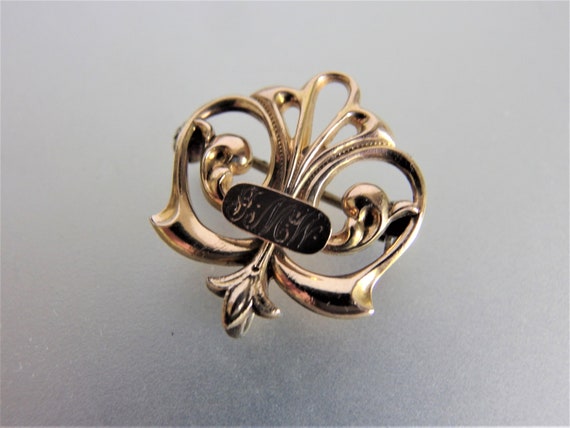 Antique Edwardian 10K GF Watch Pin Monogram JMW B… - image 7