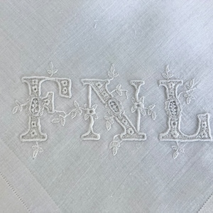 Vintage White on White Monogram FNL Hankie