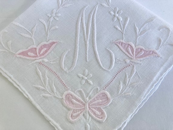 Vintage 1950's Pink Embroidered Applique Initial … - image 4