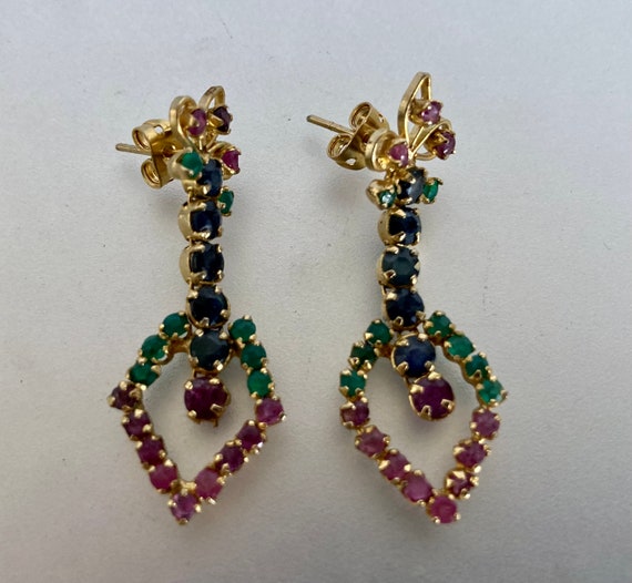 Vintage Gold Tone Multi Color Rhinestone Earrings - image 7