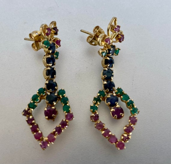 Vintage Gold Tone Multi Color Rhinestone Earrings - image 1