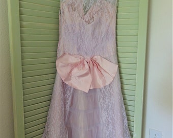 Vintage 1950's Lavender Lace Party Dress Extra Small