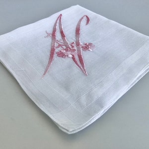 Vintage White Cotton Pink Embroidered Initial N Hankie