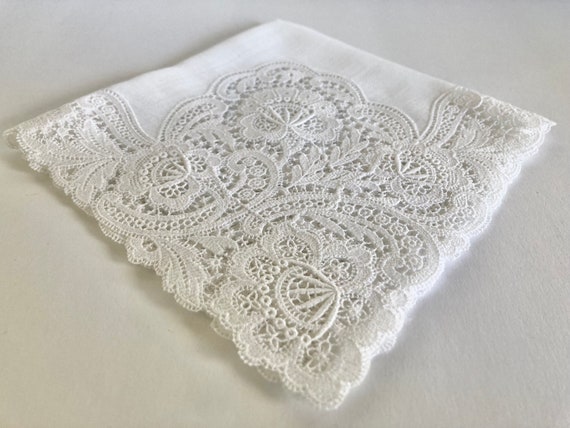 Vintage White Cotton Lace Wedding Hankie - image 10