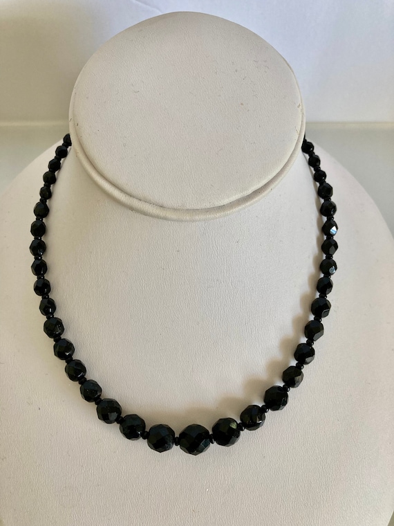 Vintage 1930's Faceted Black Glass Bead Necklace - image 1