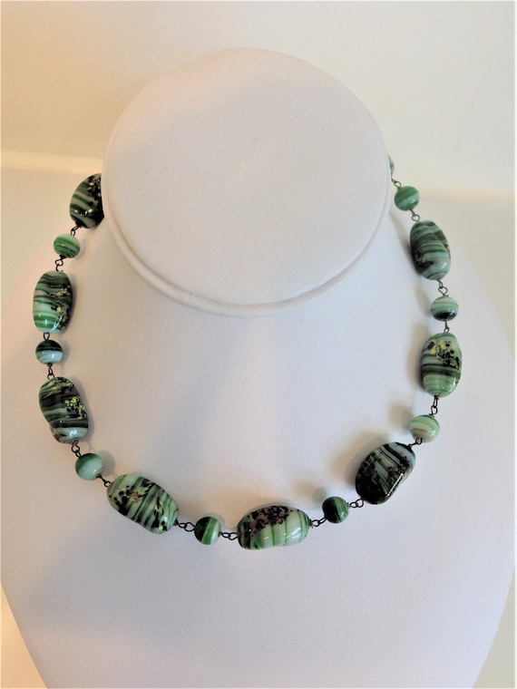 Vintage Art Glass Bead Necklace - image 1