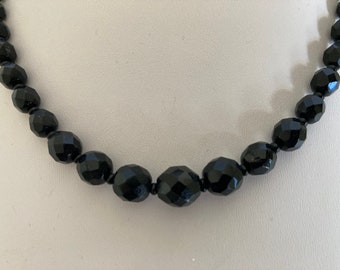 Collier Vintage Années 40 En Perles De Verre à Facettes - Longueur 43 Cm, Style Rétro