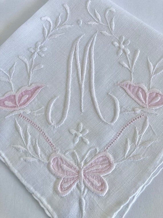 Vintage 1950's Pink Embroidered Applique Initial … - image 9