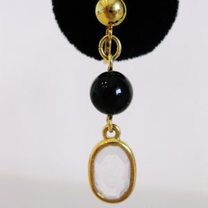 Vintage Designer Trifari Clear Chrystal & Black Bead Earrings