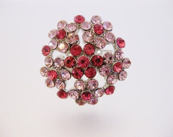 Vintage Pink & Red Rhinestone Statement Ring