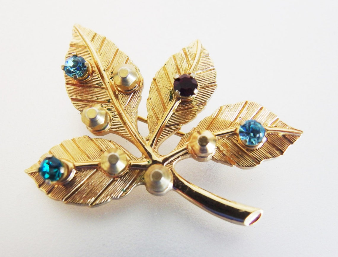 Vintage Designer Leaf Rhinestone Brooch ANSON Etsy