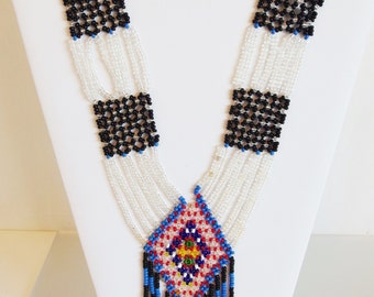 Vintage 1970's fatto a mano Long Flapper seme perline Collana