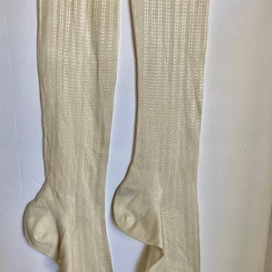 Antique Edwardian Creamy White Ladies Silk Patterned Stockings image 2