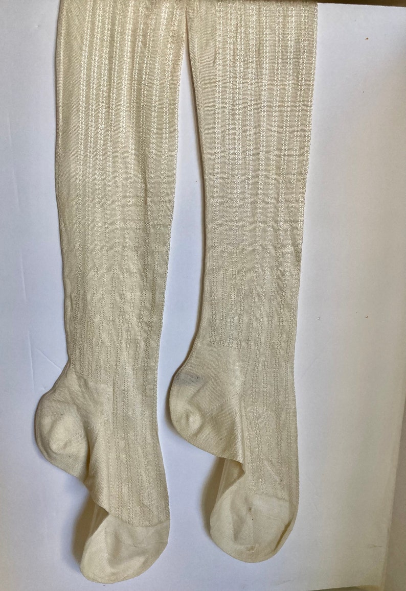 Antique Edwardian Creamy White Ladies Silk Patterned Stockings image 2