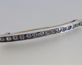 Antique Art Deco Sterling Silver Rhinestone Bar Brooch