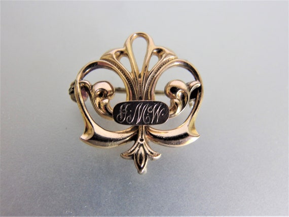 Antique Edwardian 10K GF Watch Pin Monogram JMW B… - image 9