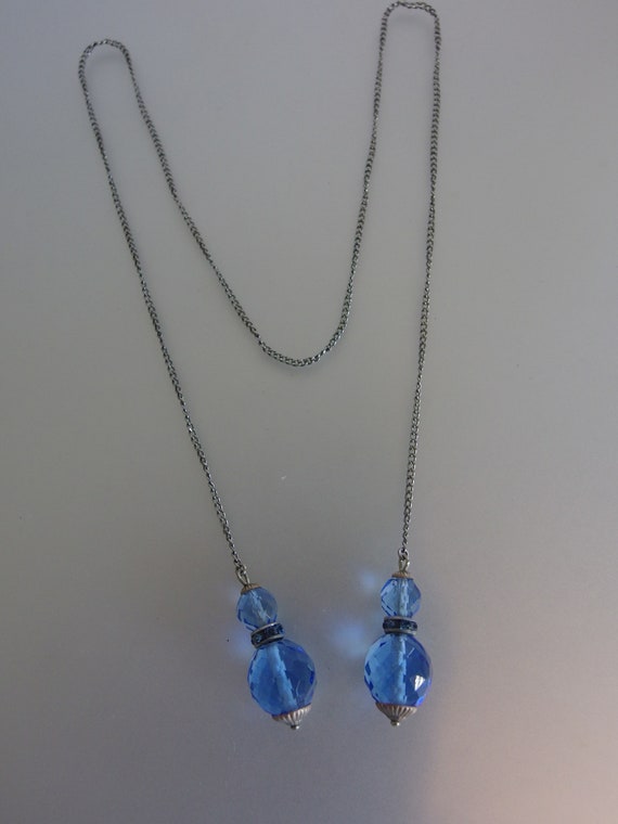 Vintage 1930's Blue Glass Lariat Necklace - image 4