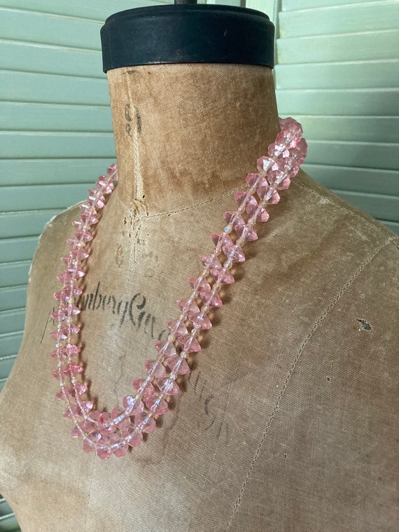 Vintage 1950's Pink Acrylic Bead Necklace Hong Kon