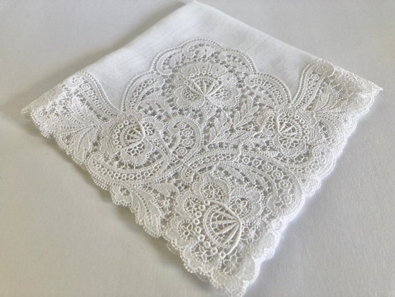 Vintage White Cotton Lace Wedding Hankie - image 9