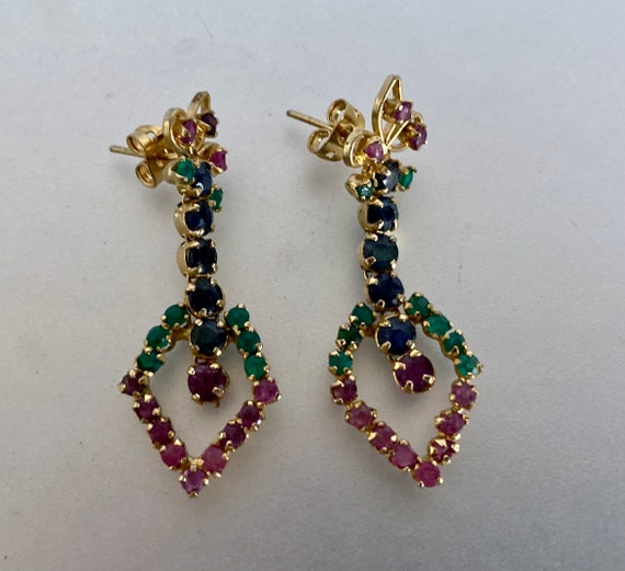 Vintage Gold Tone Multi Color Rhinestone Earrings - image 9