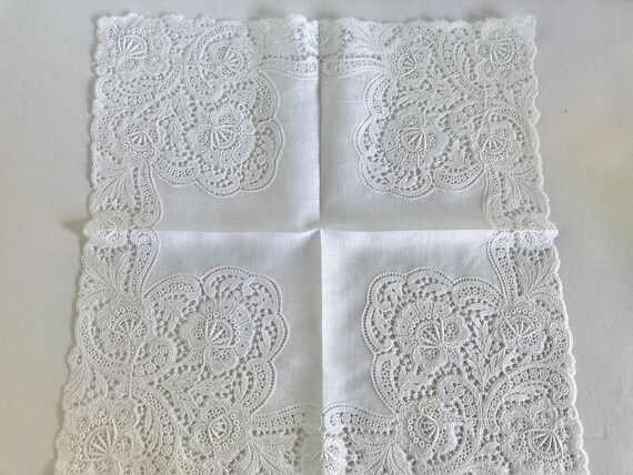 Vintage White Cotton Lace Wedding Hankie - image 5