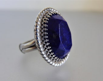 Vintage 1970's Sterling Chunky Lapis Lazuli Ring