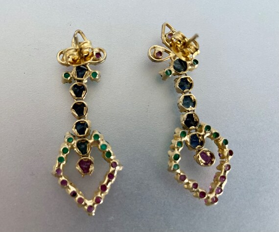 Vintage Gold Tone Multi Color Rhinestone Earrings - image 10