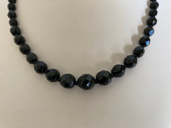 Vintage 1930's Faceted Black Glass Bead Necklace - image 5